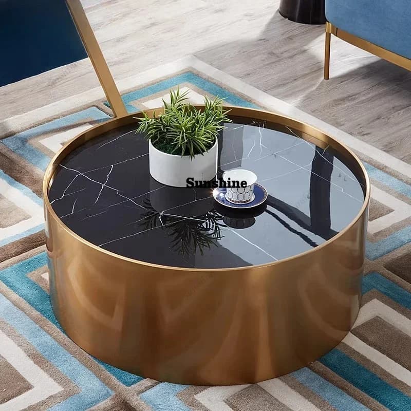 Round metal coffee table Light luxury Nordic brass stainless steel small tea tableTJ