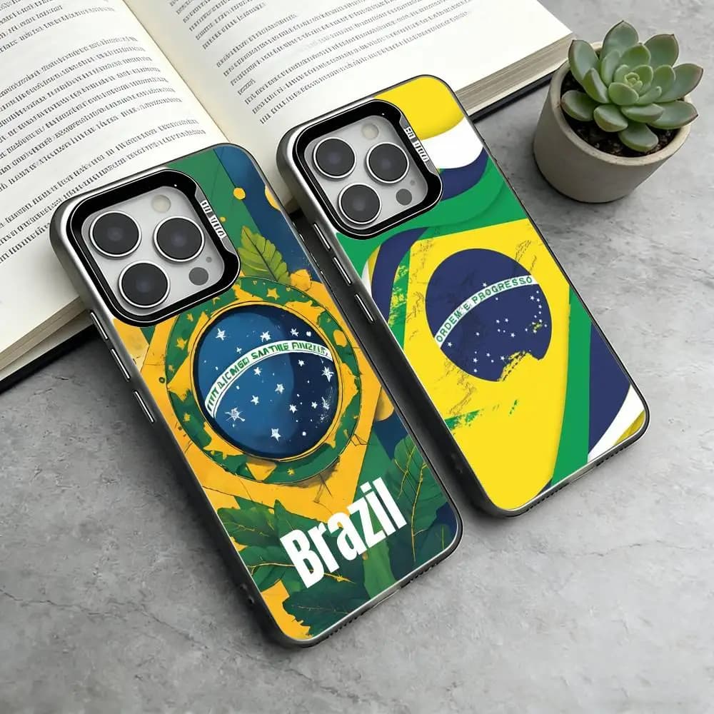 Brazilian Football Brazil Flag  Phone Case For iPhone 17,16,15,14,13,12,11 Plus,Pro Max,XS,Colorful Silver Black