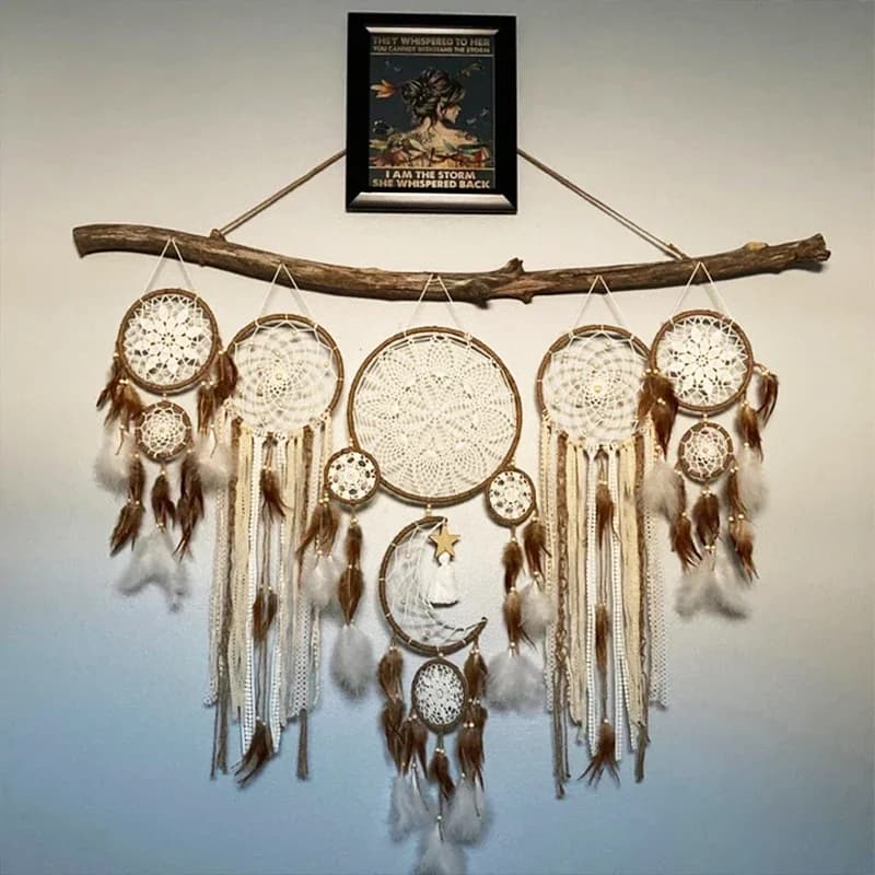 5pcs/set Dream Catcher Feathers Handmade Dreamcatcher Home Living Room Bedroom Wall Hanging Decoration(no Light and Wood Stick)
