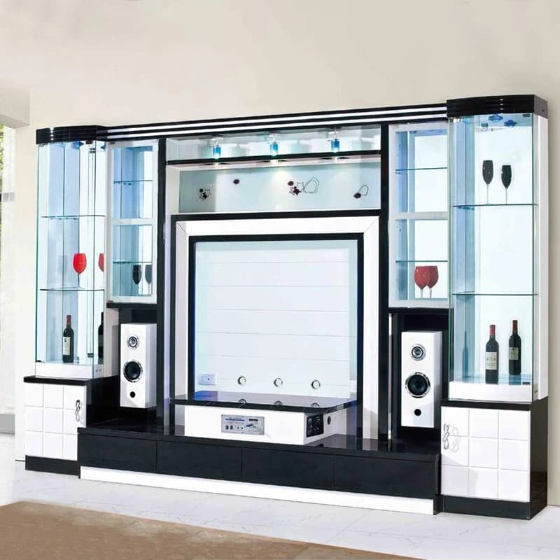 Living Room Wall Mounted Wooden Tv Stand Home Furniture Modern Luxury Glass Display Wall Unit Wooden Tv Cabinet