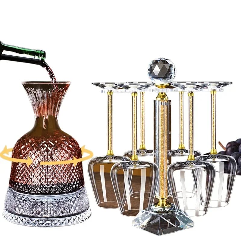 Red wine glass set, household 6 with diamond crystal cup grape decanter, European glass goblet wine set light luxury