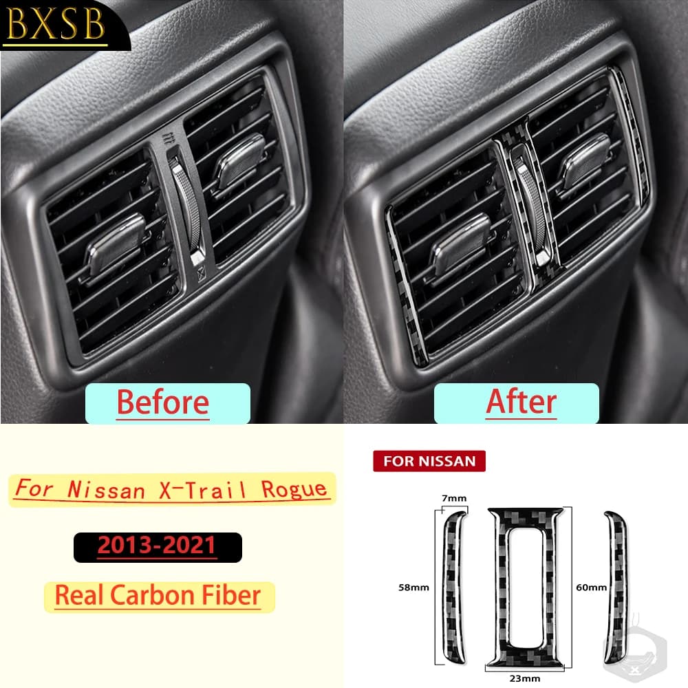 For Nissan X-Trail Rogue 2013-2021Car Rear Air Outlet Frame Trim Real Soft Carbon Fiber Interior Accessories Decoration Sticker
