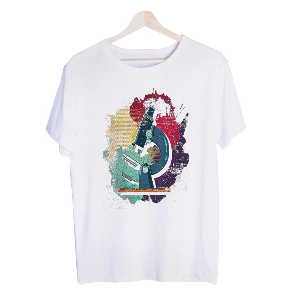 Men's Microscope Graphic Tee, Short Sleeve Crew Neck T-Shirt with Artistic Splatter Print for Casual Daily Wear