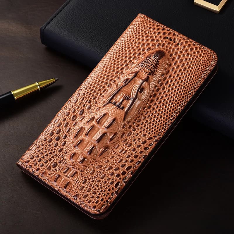 Crocodile Head Genuine Leather Flip Case For Honor Magic 2 3 4 5 6 7 8 Pro Lite Phone Cover Card Cases Scratch Proof