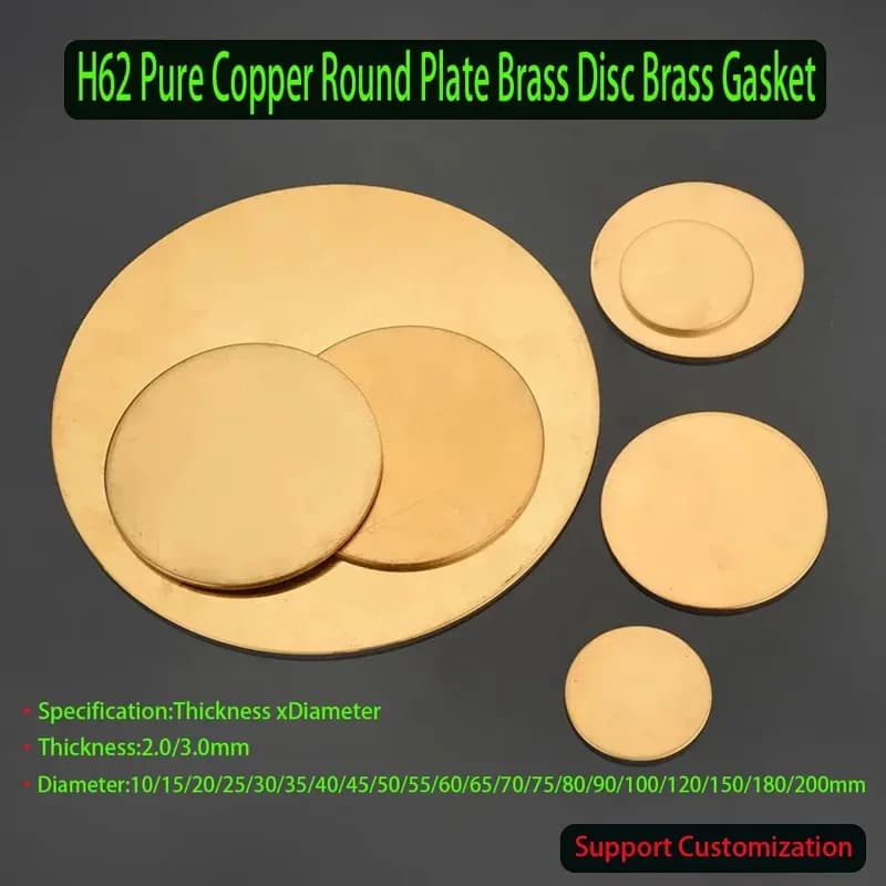 Brass Disc H62 Pure Copper Round Plate Gasket Dia 10-200mm Thickness 2.0mm 3.0mm