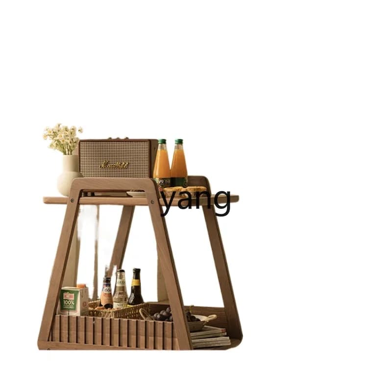 LMM Solid Wood Sofa Side Table Movable Living Room with Wheels Trolley Light Luxury
