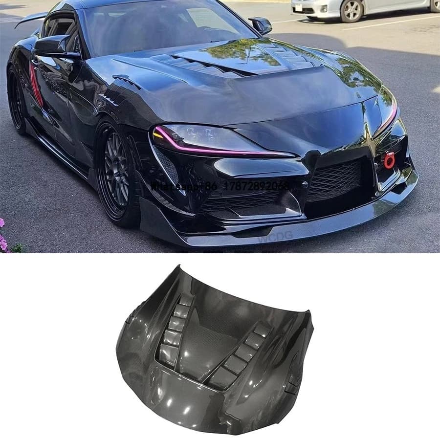For Supra A90 A91 GR Mk5 2019+ TV Style Carbon Fiber Front Hood Cover Front Bumper Engine Bonnet Vented Hood Bodykit