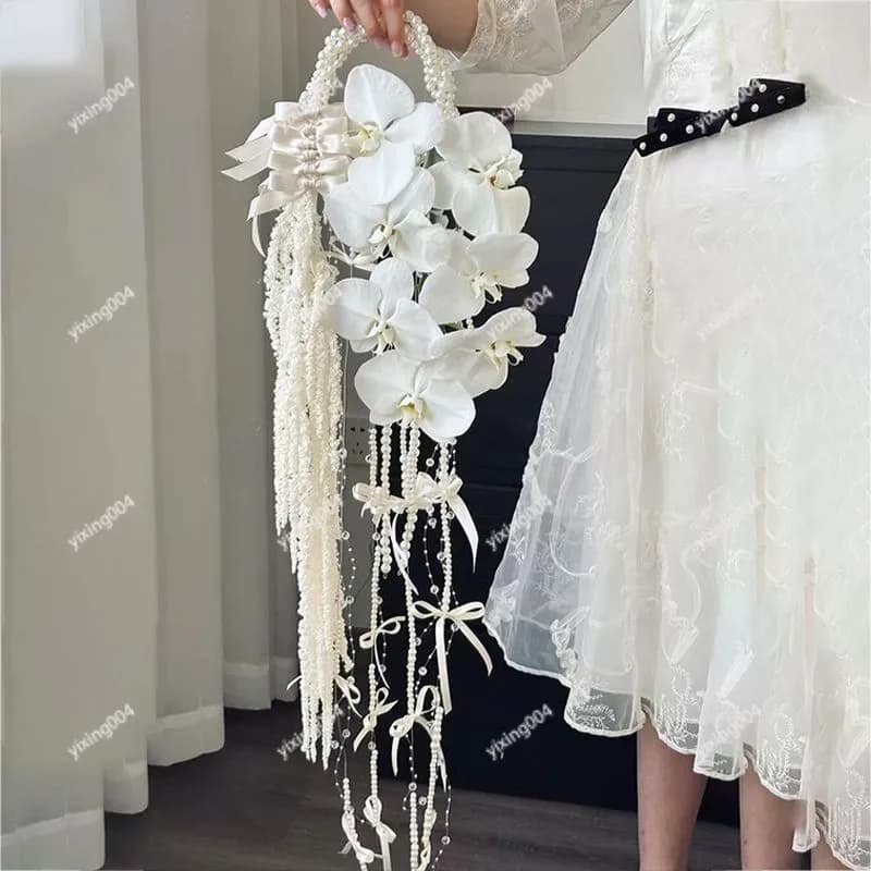 Luxury Cascade Artificial Phalaenopsis Bouquet, DIY Material Pack Wedding Gift for Friends