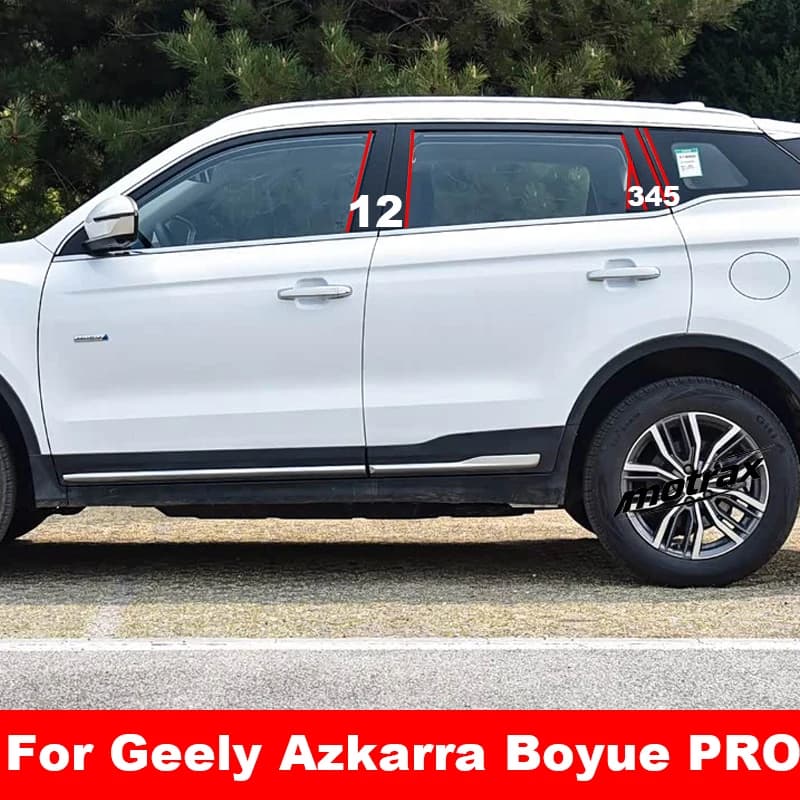 For Geely Azkarra Boyue PRO Car Styling Window B Column Pillar Glossy Carbon Fiber Black PC Sticker Trim Accessories