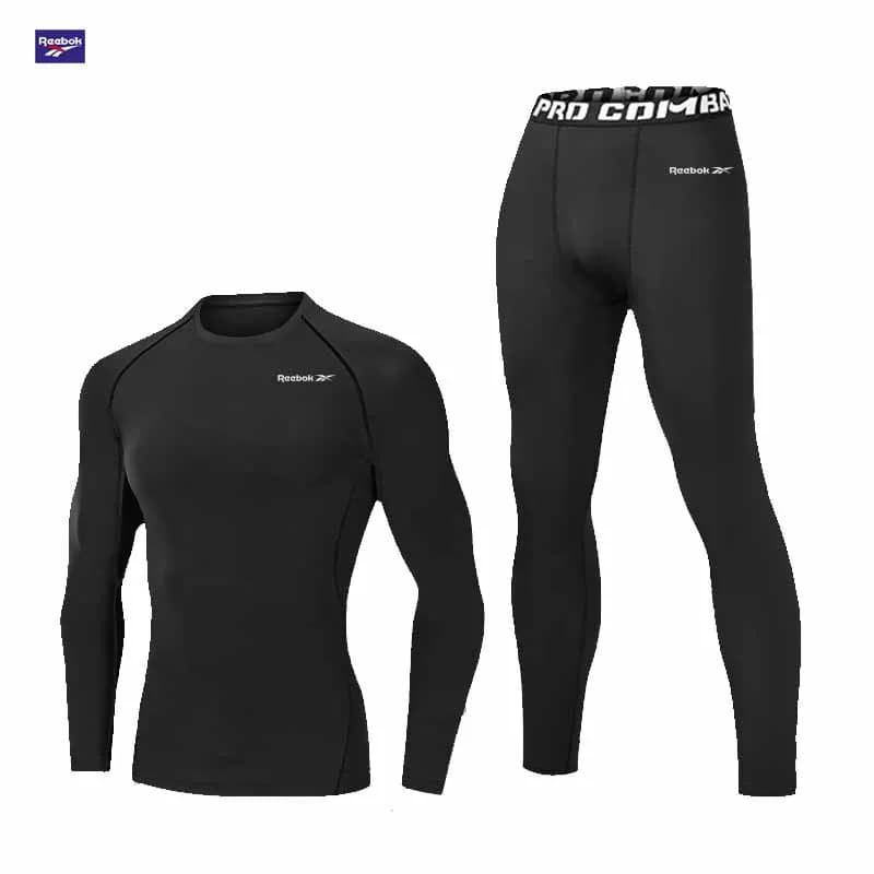 Reebok Men's T-shirt, Running Sports Set, Compression Fitness Top, Tight Training Sports Fitness Running Equipment, Season-Compl