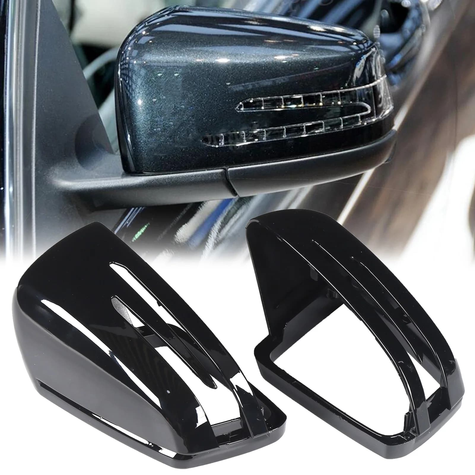 1 Pair Of Mirror Cover Anti-Scratch Mirror Cap Gloss Black ABS Mirror Shell For Mercedes Benz A C E Class W176 W204