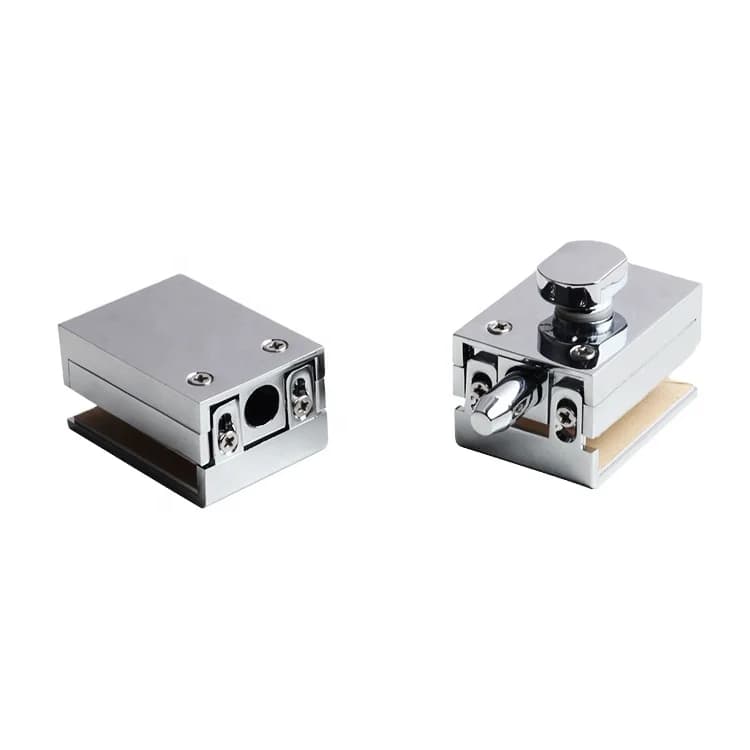 Zinc Alloy Bathroom Glass Shower Locks Ground Bottom Keyless Glass Door Lock Without Cutout square Adjustable Glass Lock