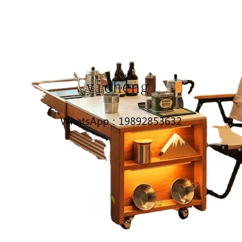ZZZf Tea Table/Solid Wood Small Table Cherrywood Stove Tea Boiling Mobile Tea Cabinet