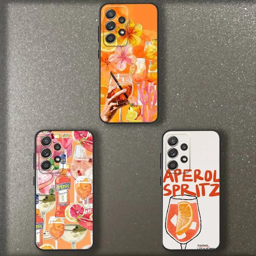 Art Aperol Spritz Phone Case For Samsung S 25,24,23,22,30,21,10,9,Ultra,Plus,Lite,FE,4,5 G Soft Black Case