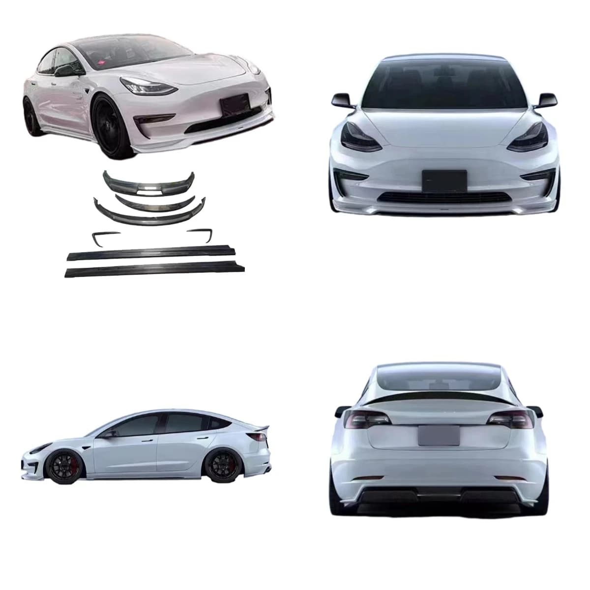 ART Style Carbon Fiber Front Rear Lip Diffuser Side Skirts Spoiler Canards Aero Body Kit for Model 3