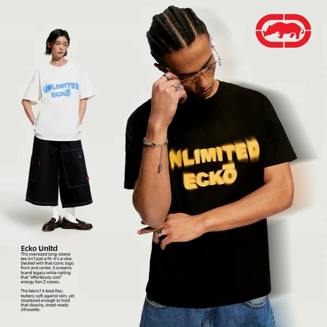ECKO 2026 New Rhino Men's and Women's Street Trendy Cotton T-shirt, Hip Hop Rap Skateboarding ECKO Short Sleeve