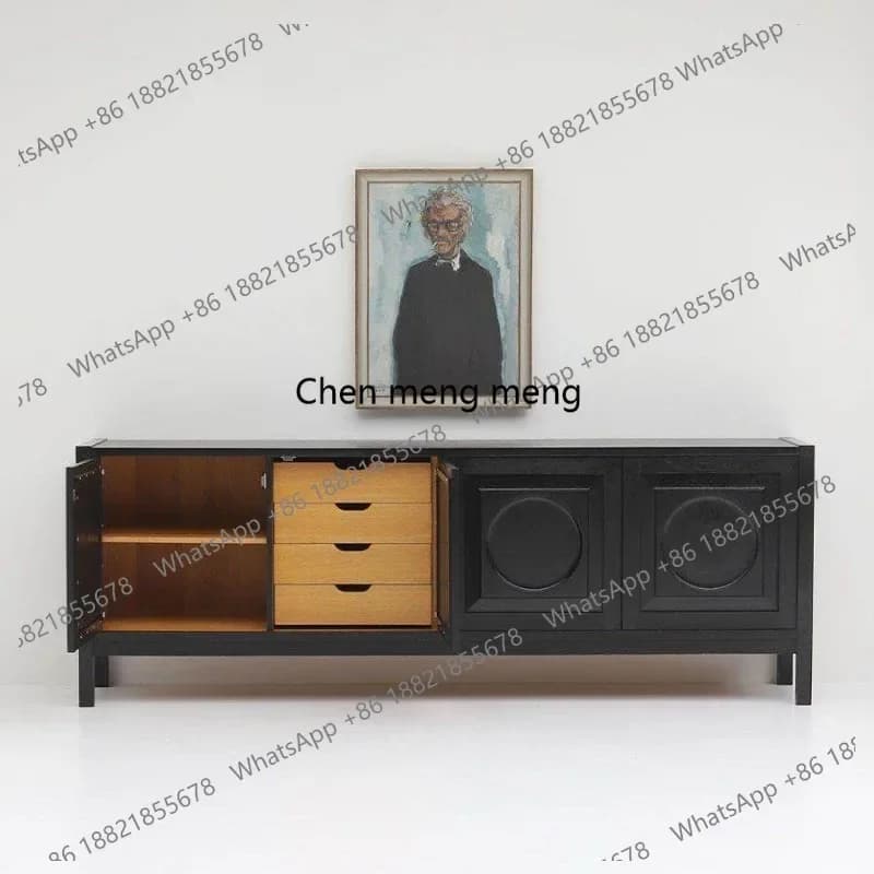 Simple black solid wood wooden dining side cabinet four-door household storage furniture storage cabinet E136