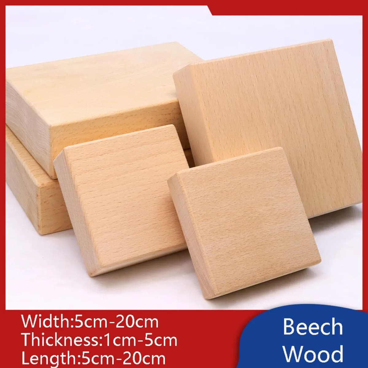 Square Wooden Block Rounded-Corner Thickened Beech Wood Plate Extra-Thick Solid Sheet 5cm-20cm Width