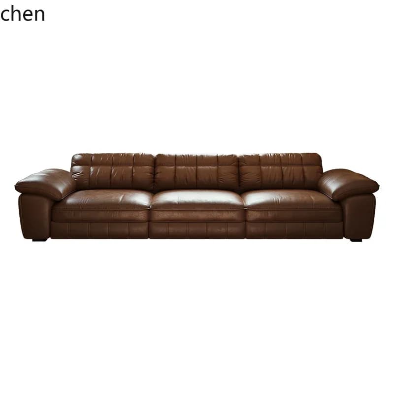 DSA Retro straight-row leather sofa caramel color new living room small apartment sofa