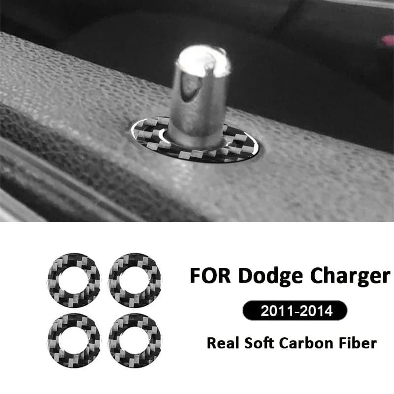 For Dodge Charger 2011-2014 Carbon Fiber Car Inner Door Latch Lifter Lock Bolt Buttons Panel Frame Decoration Sticker Auto Parts
