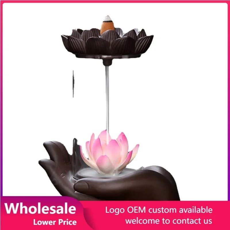 Backflow Lotus Incense Burner Windproof Bergamot Lotus Ceramic Backflow Incense Burner Home Decoration Incense Fountain Censer