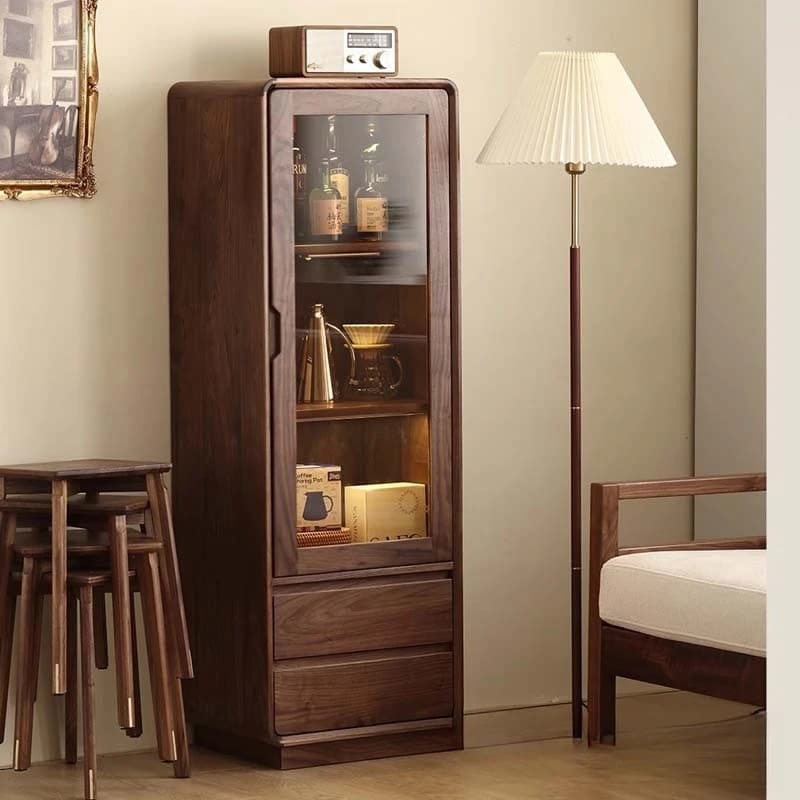 Black walnut solid wood side cabinet TV Standing Wine High and low Dining