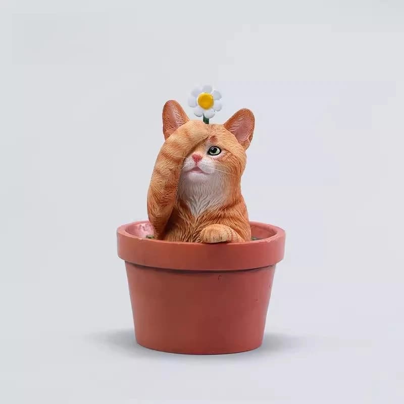 Flower pot cat model, cute simulated cat desktop small ornament trendy toy figure gift