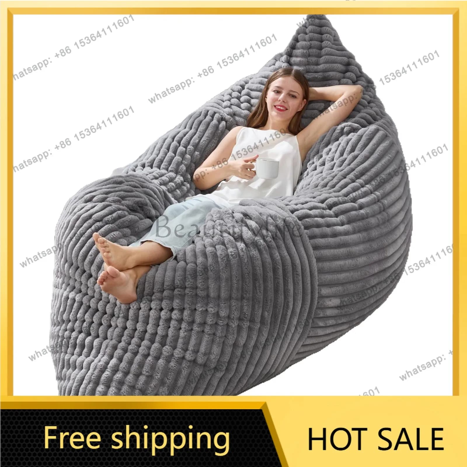 LJY Vacuum-Compressed 3-in-1 Bean Bag Chair,Corduroy Floor Sofa Seat,Removable Washable Cover,Lazy Sofa, Comfortable  Accent Cha