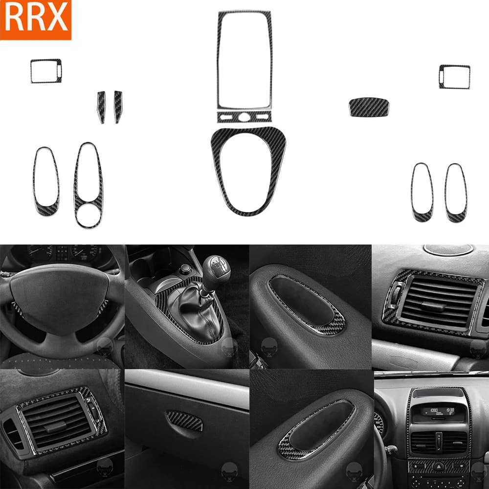 For Renault Clio 2002-2005 Real Carbon Fiber Stickers Central air vent gearshift door lift panel Car Accessories decorative