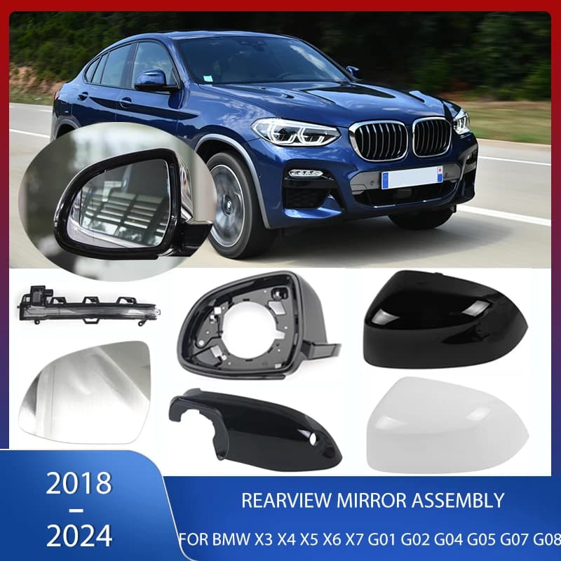 Rearview Mirror Cover Frame Mirror Glass Heated Signal Lamp Bottom Cover For BMW X3 X4 X5 X6 X7 G01 G02 G04 G05 G07 2018-2024