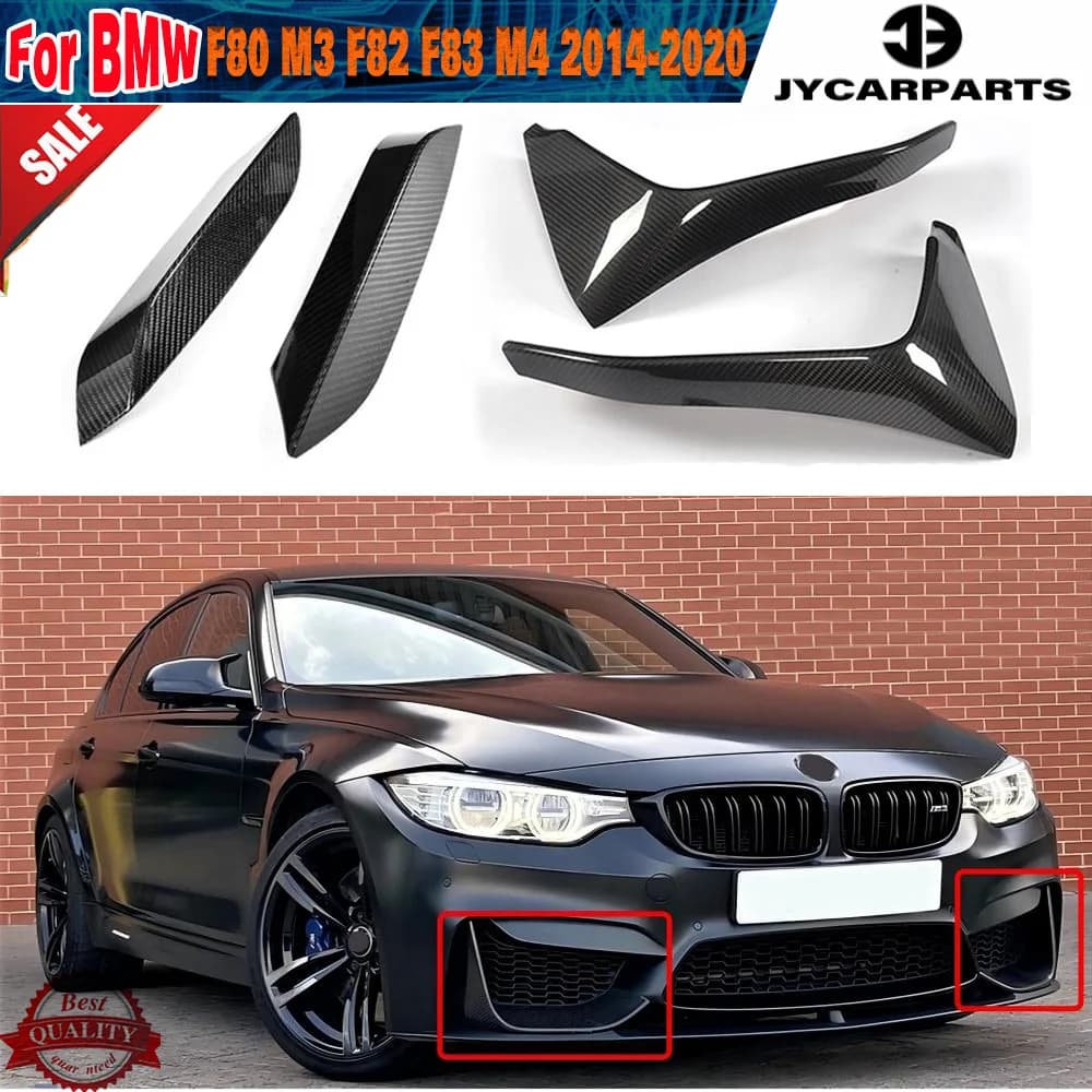 Real Carbon Front Bumper Lip Side Splitter Canard Spoiler For BMW F80 M3 F82 F83 M4 2014-2020Vent Cover Fog Lower Lamp Trim Lip