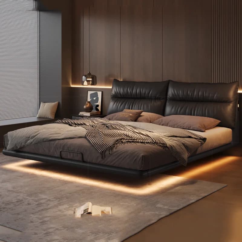 Leather Space Saving Bed Headboards Modern European Design Bed Wooden Simple Storage Bedroom Camas De Casal Unique Furniture