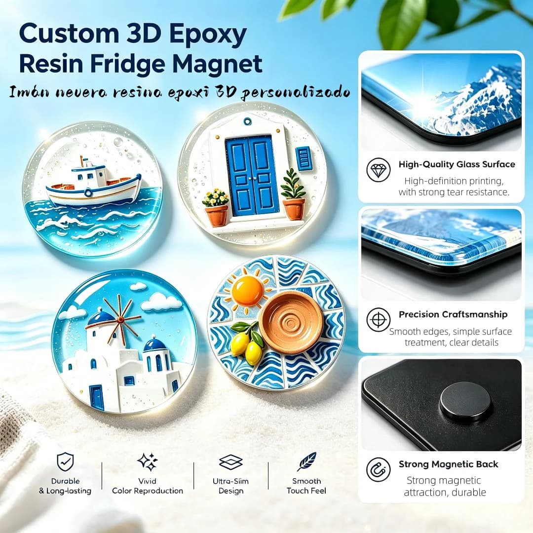 Custom 3D Epoxy Resin Fridge Magnet 3D Embossed Epoxy Resin Refrigerator Sticker High-quality Epoxy Resin Dome Magnet