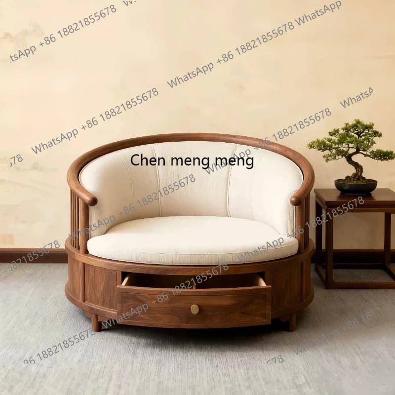 New Chinese aesthetic black walnut solid wood lazy, backrest casual sofa chair with drawers R