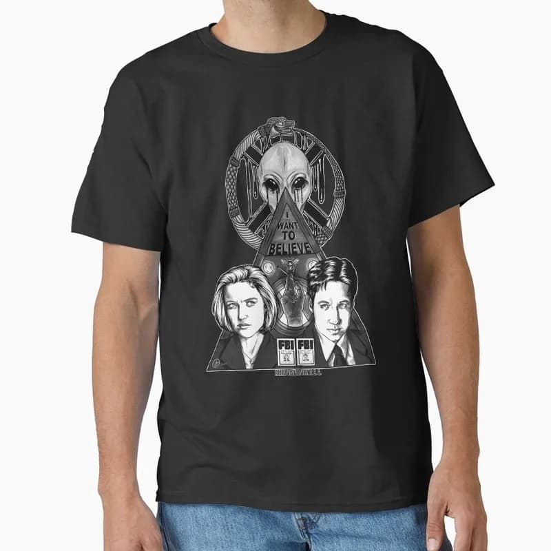 Trust No One Vintage Sci fi tv series The X Files Gift t shirt 1104 Retro Alien movie Graphic clothes All size tops S-6XL
