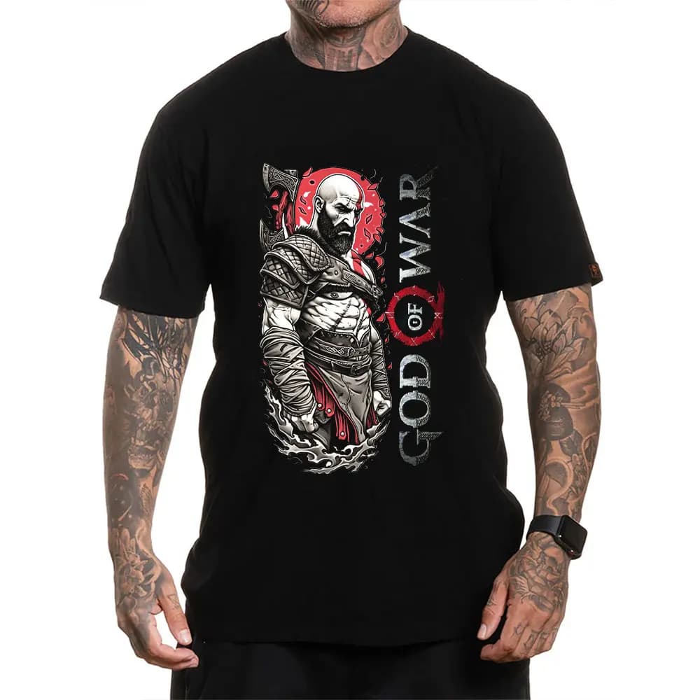 Retro Kratos God of War Videogame print Gift T-Shirt Vintage Spartan warrior Graphic Clothes 0120 All size Tops Unisex Tee S-6X