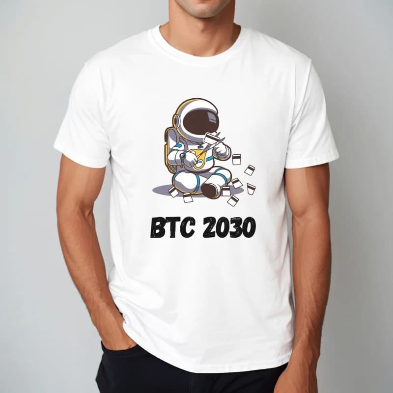 BTC 2030 Funny Gift t shirt for Crypto Traders BTC Fan Bitcoin Symbol tee 100% cotton printed Graphic clothes All size tops