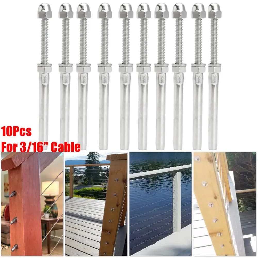 3/16" Cable Hand Swage Stainless Steel Outdoor Indoor T316 Marine Grade Nut