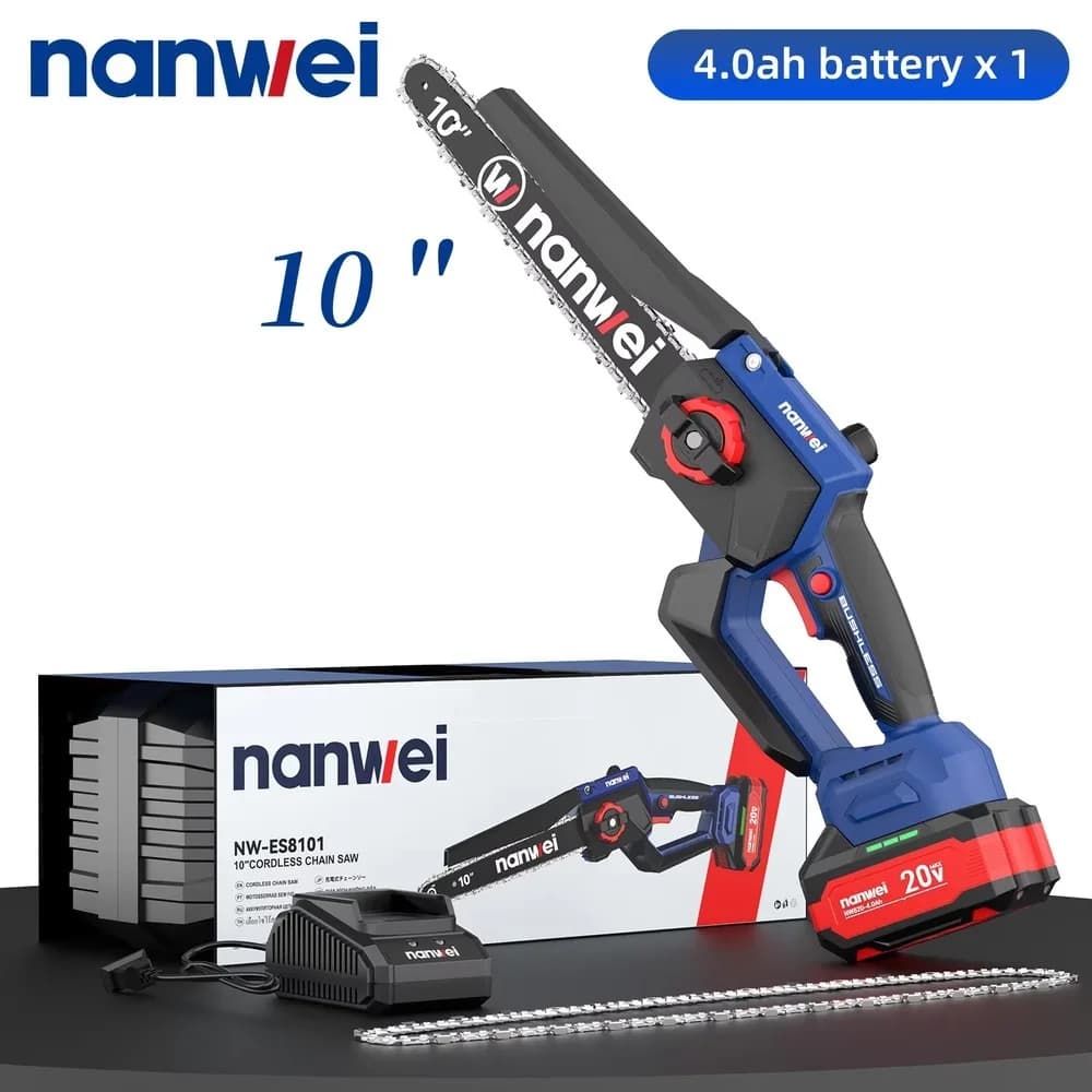20V Cordless Chainsaw 10 Inch Battery Powered with LED Light Tool-Free Chain Tension & Safety Lock for Wood Cutting DIY