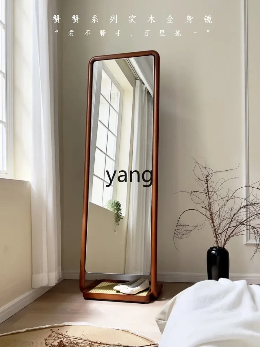 LTT new medium and retro dressing mirror full body floor fitting rattan solid wood home