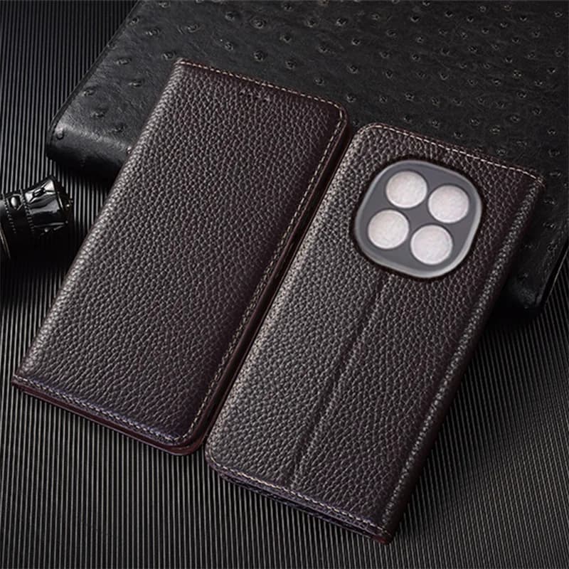 Genuine Leather Flip Case For Redmi Note 12 12S 13 14 14S 15 Poco Pro Plus Turbo 4G 5G Phone Cover Card Cases Litchi Pattern