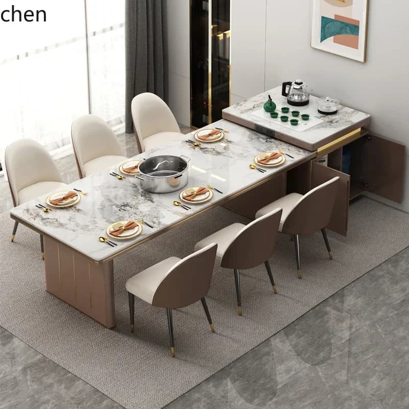 y8- rock slab island dining table integrated simple telescopic multi-function with induction cooker tea island dining table