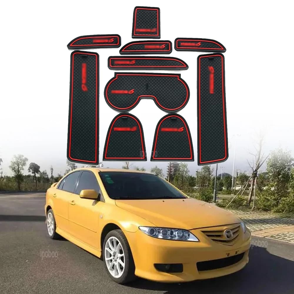 Rubber Door Groove Mat For Mazda 6 2003-2006 1 Set Non-Slip Interior Soft Door Panel Mats Cup Holder Pad