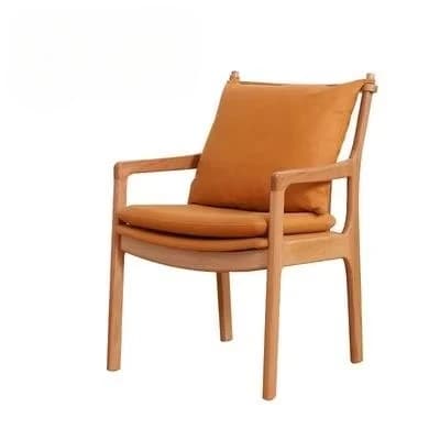 //Solid Wood Nordic Dining Chair With Armrest Backrest Soft Upholstery-Comfortable For Long-time Sitting At Home Or Restaurant