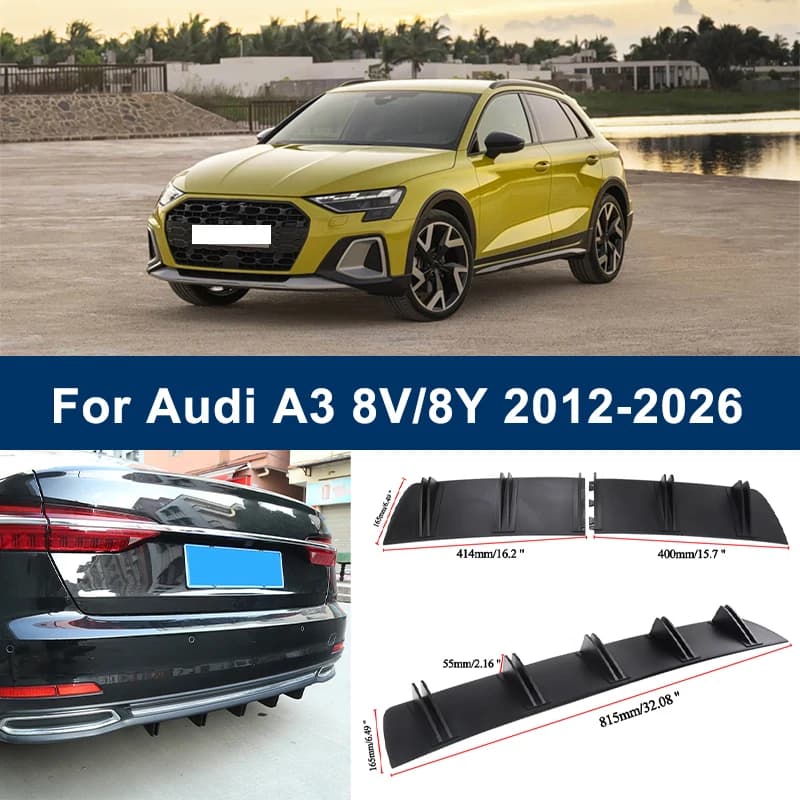 2-Segment Shark Fin Rear Diffuser For Audi A3 8V 8Y 2012-2026 2013 2014 Rear Bumper Lip Splitter Chassis Spoiler Tuning Parts