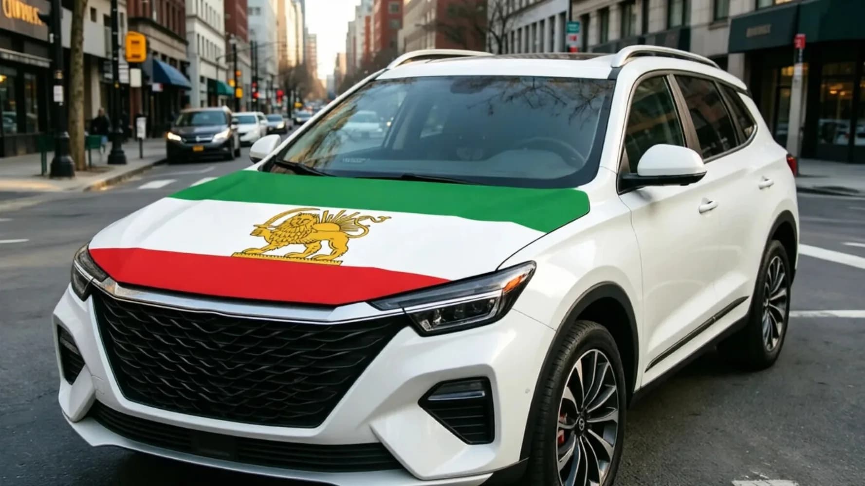 115x155cm 3.8x4.9ft Iranian National Emblem Flag Car Engine Hood Cover National Flag Fabrics For Pickup Truck SUV For Decoration