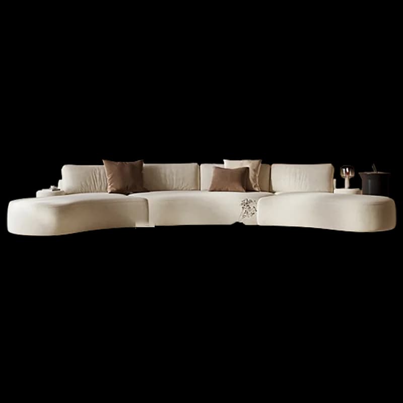 European Adults King Curved Lounge Double Couch Chaise Designer Table Beige Living Room Sofa Furniture