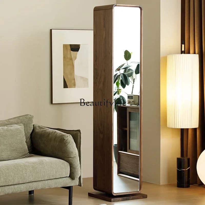 yj57 North America Black Walnut Solid Wood Dressing Mirror Floor Mirror Home Nordic Cabinet Full Body Multifunctional