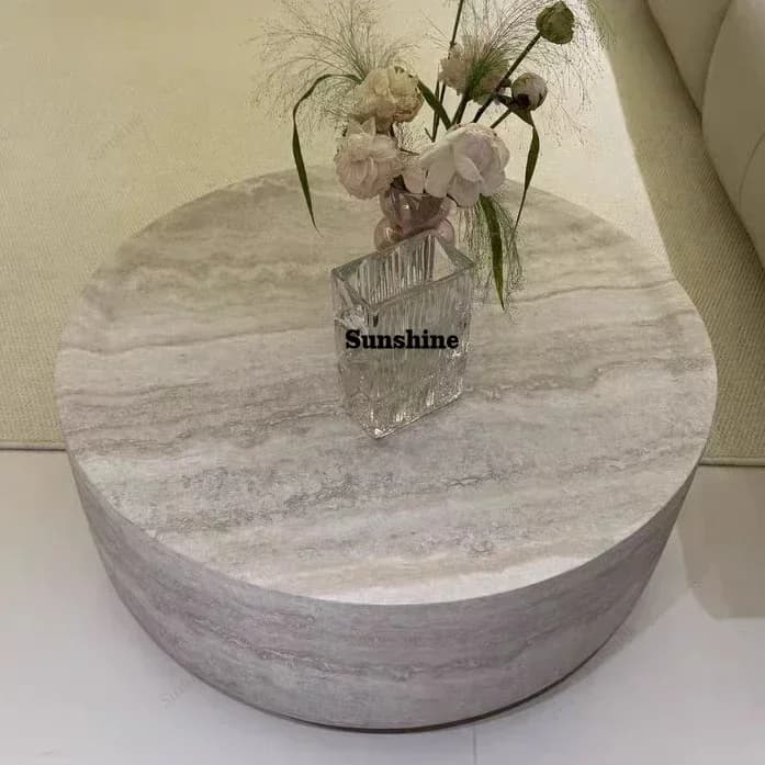 Design Modern Travertine Marble Round Coffee Table Luxury Oval Center Table  FT