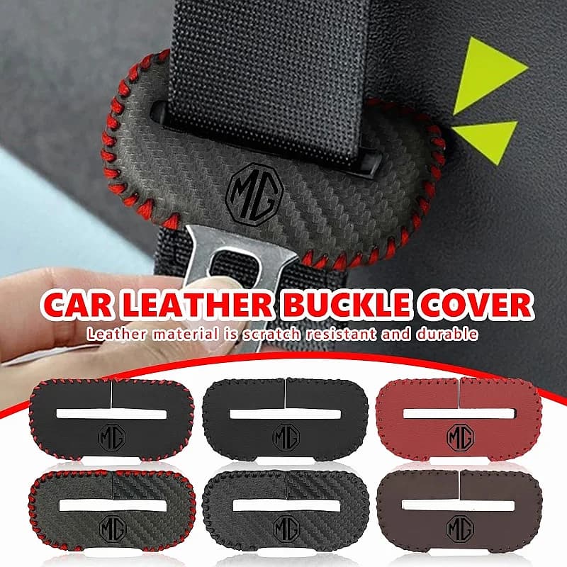 PU Leather Seatbelt Buckle Protector Anti Scratch For MG MG4 EV HS ZS Mulan MG6, Wear Resistant Car Interior Accessories
